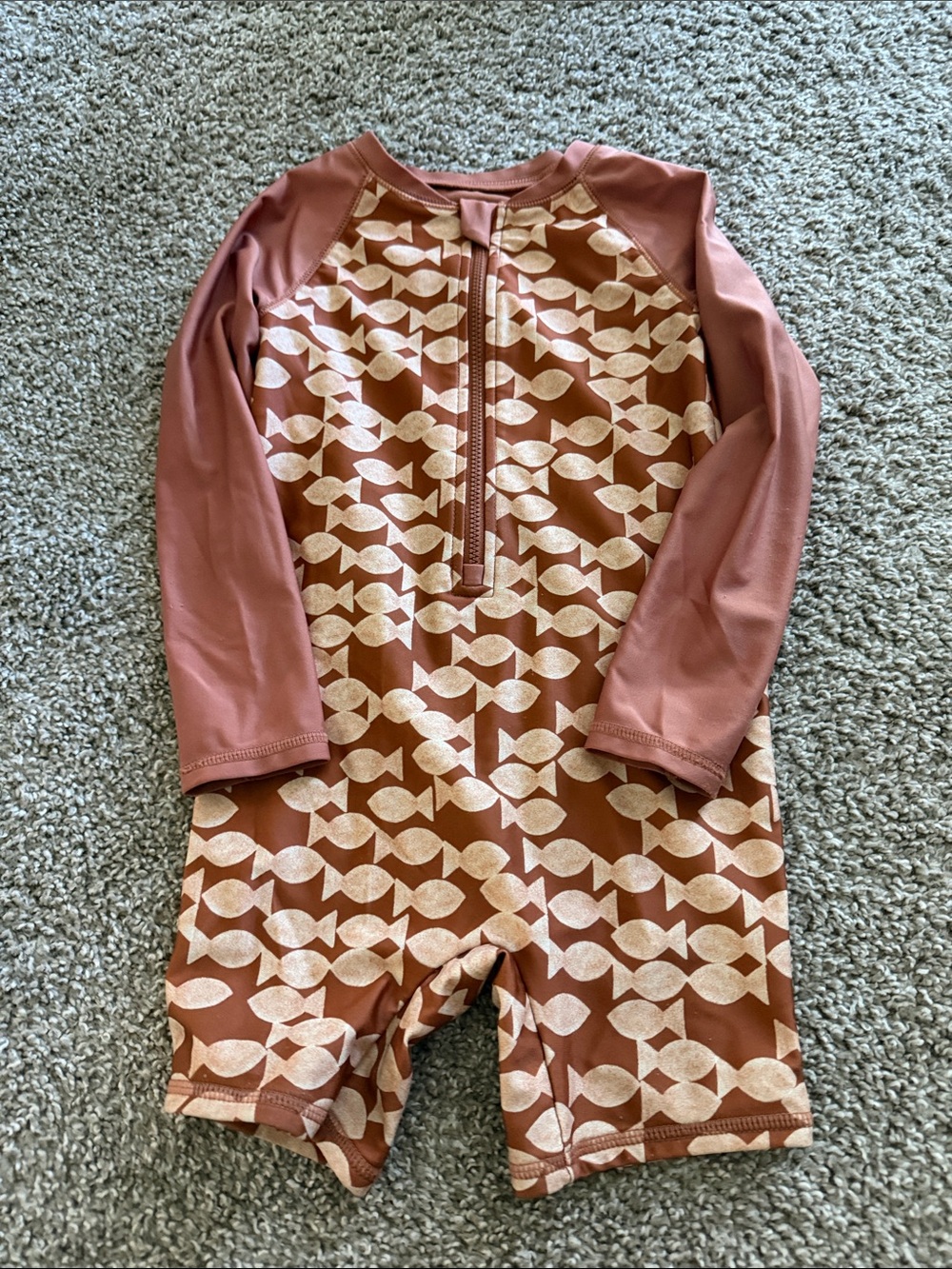 Kids Long-Sleeve One-Piece Swimsuit in Dusty Rose Fish Print